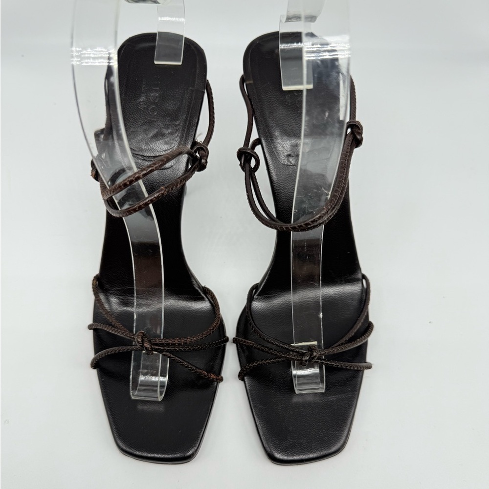 Gucci By Tom Ford Dark Brown Leather knotted Strappy Bamboo Heel sandals 9.5